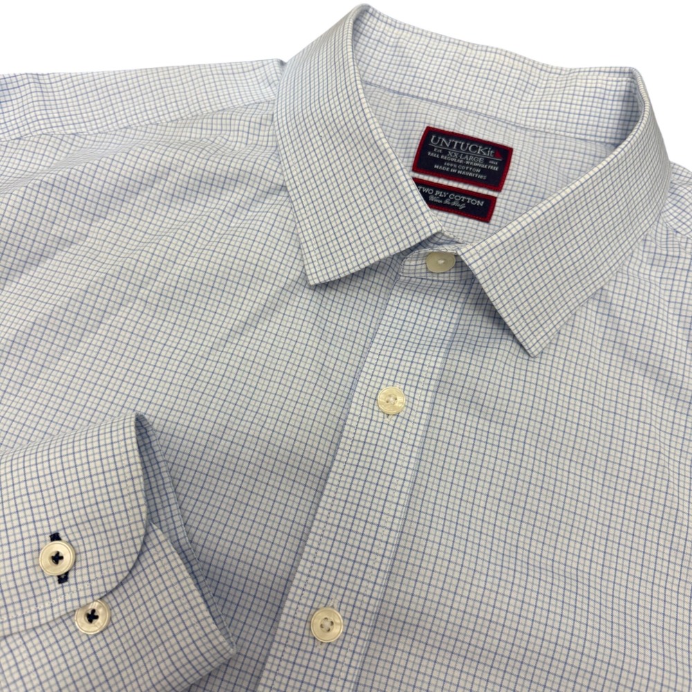 UNTUCKit Nottola Blue White Micro Check Shirt XXL Tall Wrinkle Free 34548 Mens‎